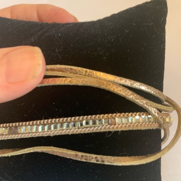 Multi-Strand Bronze Metallic Leather Wrap Bracelet Crystals Magnetic Closure - Picture 5 of 6